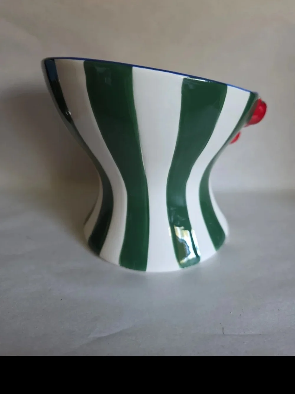 Luna & Sage Ceramic Decorative Piece - Green & White with Red Accent